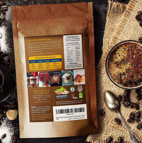 Enzo Organic Stevia Powder 125g (4.4oz / 3125 Servings) - Premium USDA Certified All Natural Sweetener, 320x Sugar Free
