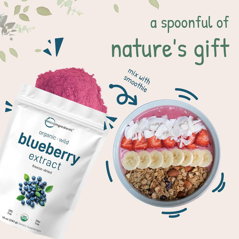 10oz 100% Organic Blueberry Extract Powder, | Natural Fruit Powder | Freeze-Dried Wild Blueberries Source | No Sugar