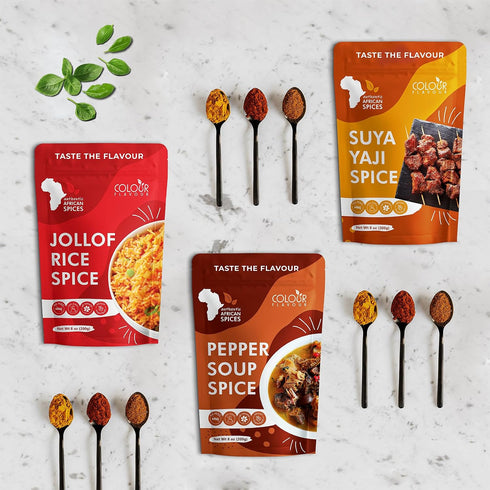 3, Bundle of The TRIO of African Flavours, Pepper Soup, Suya and Jollof Rice Spices ! | Perfect for Delicious