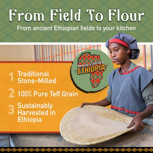 (16oz) Brundo Ethiopian Spice Company | Gluten Free Teff Flour | Hand Picked & Processed Authentic Powdered Ethiopian