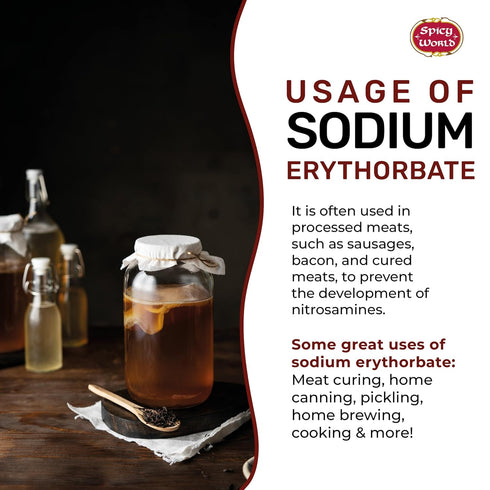 Spicy World 1.5 Pure Sodium Erythorbate Pound Large - Top Food Grade - Great for Sausage Making and Meat Curing