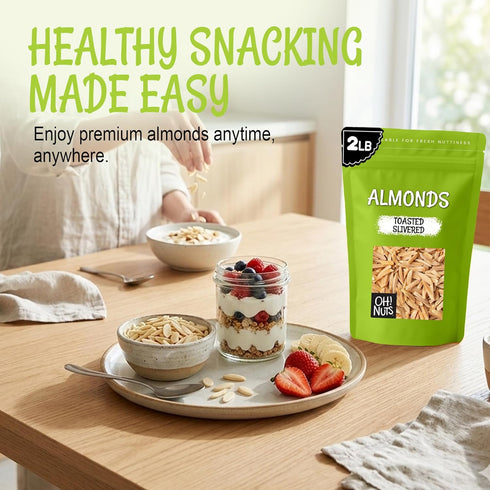 100% 2 lb Packed Oh! Nuts Almonds Toasted Slivered - Raw - Natural - - High-Protein Almonds - in New York Zip-Seal Bag