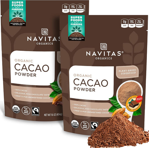 Navitas Organics Cacao Powder, 16 oz. Bags (Pack of 2) Organic, Non-GMO,
