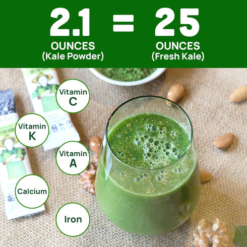 100% (20 2.1 oz) Pack 1 Freeze-Dried Kale Powder, Pure Juice, Nutritional Vegetable Supplement, for Skin, Smoothies