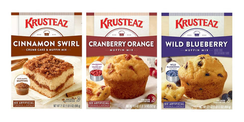 Krusteaz Variety Pack,Cinnamon Swirl Crumb(21 oz),Cranberry Orange Muffin Mix (18.6 oz),Wild Blueberry
