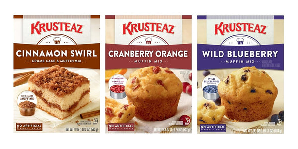 Krusteaz Variety Pack,Cinnamon Swirl Crumb(21 oz),Cranberry Orange Muffin Mix (18.6 oz),Wild Blueberry