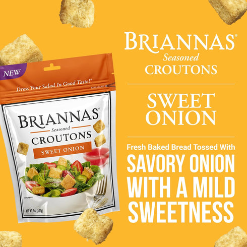 5 oz. 3 Pack BRIANNAS - Sweet Onion Croutons - Baked-in Flavor, Crispy Croutons for Salads and More - Bags