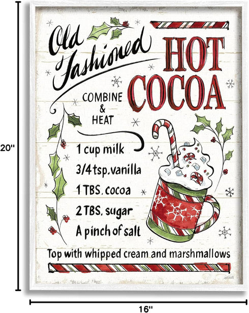 16 20 Inches, Stupell Industries 'Old Fashioned Hot Cocoa Recipe', Framed Giclee Art, White, x Easy to Hang and Sturdy
