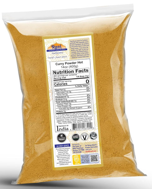 (11-Spice 14oz (400g) Rani Curry Powder Hot Authentic Indian Blend) ~ All Natural | Salt-Free | Vegan | No Colors |