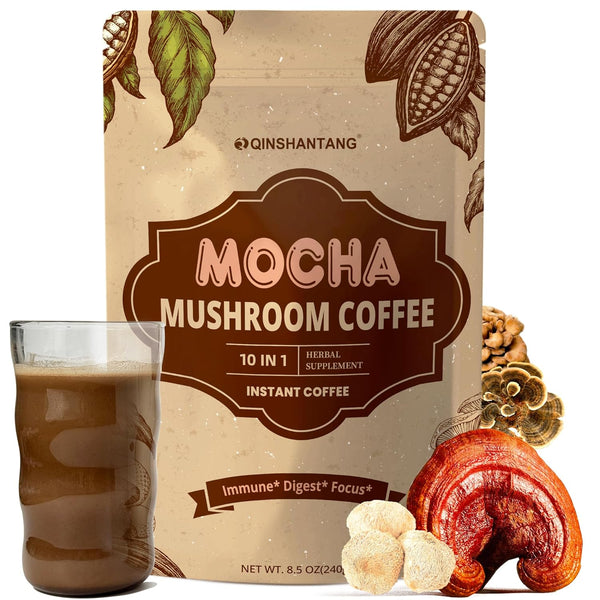 Mushroom Coffee with Cocoa Powder, 10 in 1 Mushroom Blend Instant Powder,