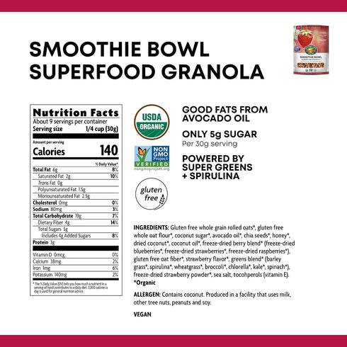 9.5 oz (Pack 3), Nature's Path Organic Superfood Smoothie Bowl Granola, of Gluten Free, Non-GMO