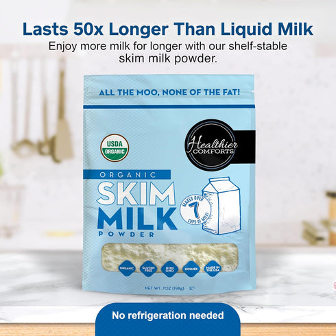 (7oz) Healthier Comforts Organic Skim Milk Powder | Certified USDA Organic | Fat Free, Kosher, Gluten Free, Non-GMO