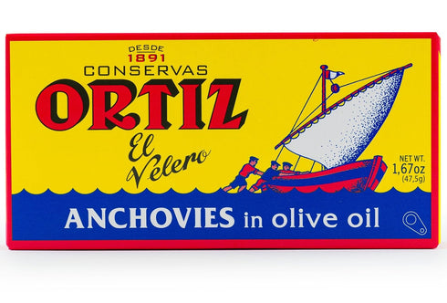 Ortiz 1.67oz (Pack 5) Anchovies in Extra Virgin Olive Oil, Firm Buttery Fillets with a Rich Umami Taste, Wild Caught