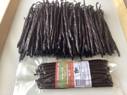 30 Organic Madagascar Vanilla Beans Grade A/B. Certified USDA Organic. 5"-7" by