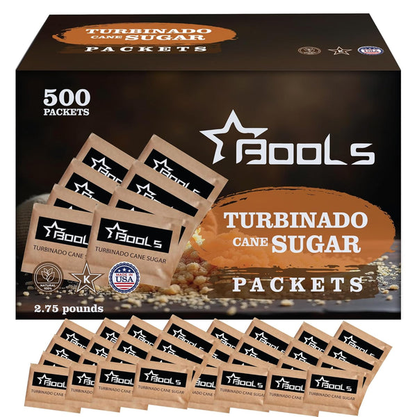 Generic Raw Sugar Packets 500 Count, Individually Wrapped Turbinado Cane Sugar Perfect for