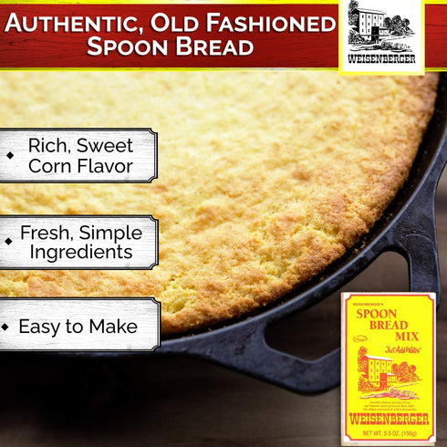 Weisenberger Spoon Bread Mix, Authentic Southern Style Corn Bread Mix, 5.5 Oz, Non-GMO Cornmeal