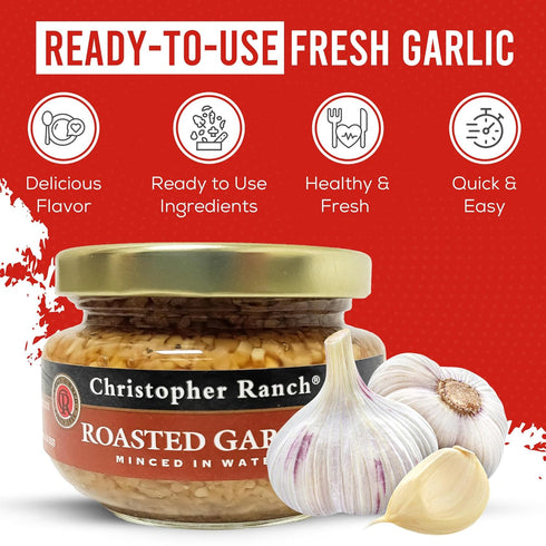 4.25 Oz (Pack 2) Christopher Ranch Minced Roasted Garlic in Water, California Grown Fresh, Pre-Minced for Quick