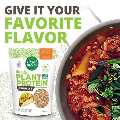 Plant Basics Hearty Plant Protein, Unflavored Crumbles, 8 oz, Non-GMO, Gluten Free, Vegan Meat Substitute