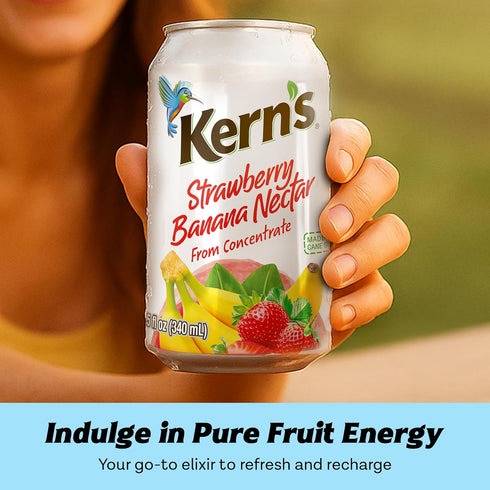 11.5oz, 24 Pack Kerns Strawberry Banana Nectar Juice - Made with Fresh Fruit Puree - Tropical Fruit Juice Concentrate