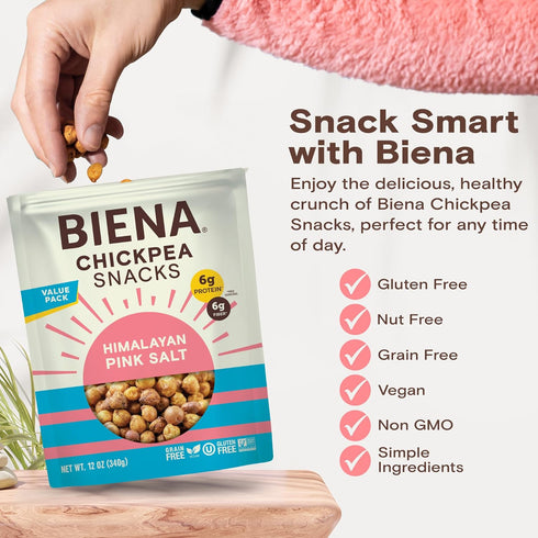 Pack BIENA Chickpea Snacks - Crunchy Roasted Chickpeas - High Fiber Vegan Protein Snacks for Adults and Kids
