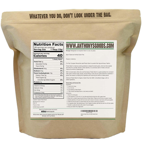 5 lb, Anthony's Organic Potato Starch, Unmodified, Gluten Free & Non GMO, Resistant Starch