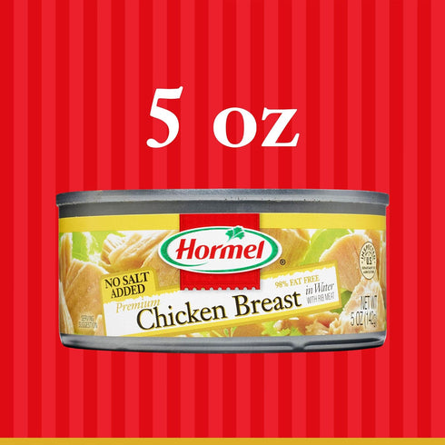 5 (Pack 12) Hormel Premium No Salt Added Canned Chunk Chicken Breast in Water, Ounce