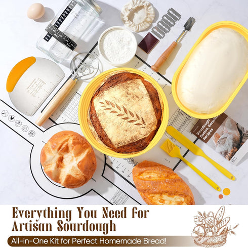 BICRET 2 Sourdough Starter Kit with Jar Complete Sourdough Bread Baking Supplies for Beginners, Includes Silicone