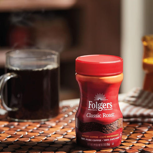 3 Folgers Classic Roast Instant Coffee, Ounce