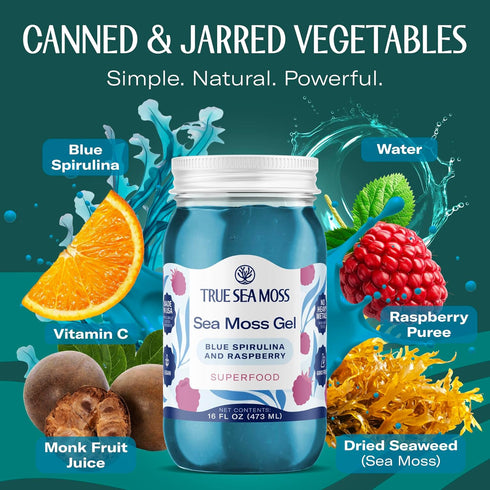 Pack 1 TrueSeaMoss Sea Moss Gel Made in USA Wildcrafted Seamoss, Fruits & Jarred Vegetables Blue Spirulina, of (Labels