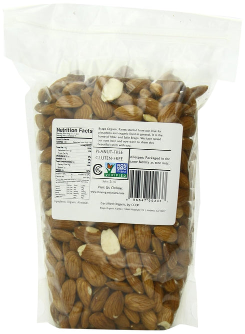 Braga Organic Farms 2 lb. Organic Natural Almonds bag
