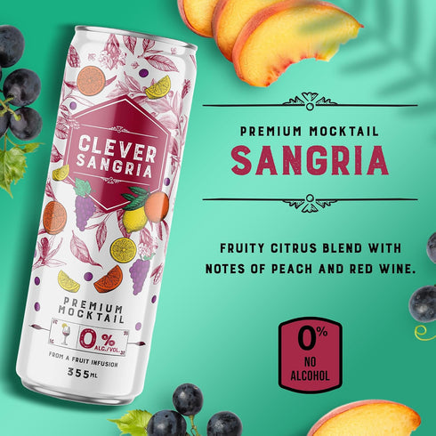 70 Pack 12 (12 oz CLEVER - Sangria, Nonalcoholic Mocktails for Any Occasion, Refreshing Beverages with Citrus