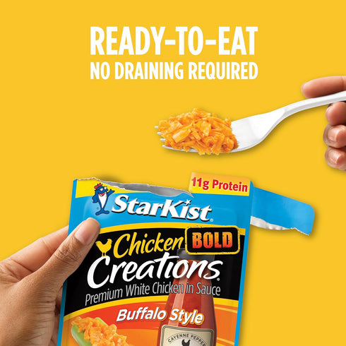 (2.6 oz 12 Pack) StarKist Chicken Creations BOLD Buffalo Style Pouch - Fully Cooked High Protein White Meat, Gluten