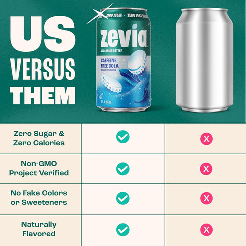 12 oz (24-Pack) Zevia Zero Sugar Soda, Caffeine Free Cola, Cans Naturally Sweetened, Zero Calorie Sugar Free Soda
