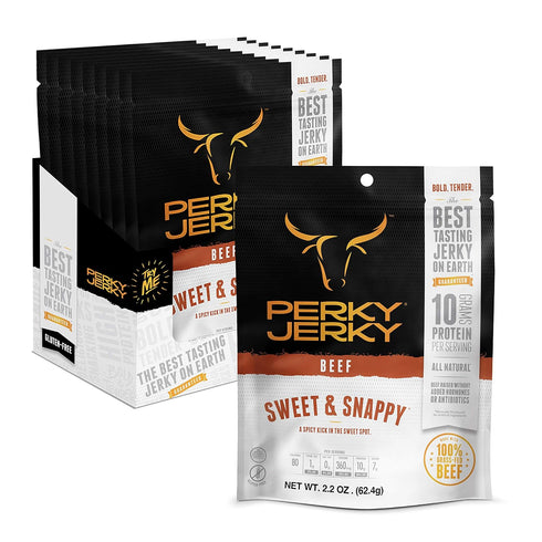 Perky Jerky Sweet and Snappy 100% Grass Fed Beef Jerky, 2.2oz (Pack