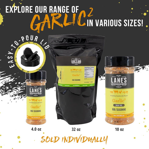 2lb Lane's Garlic Seasoning, All-Natural Garlic Powder Seasoning Rub, for Beef, Pork, Seafood, and Garlic Bread, No