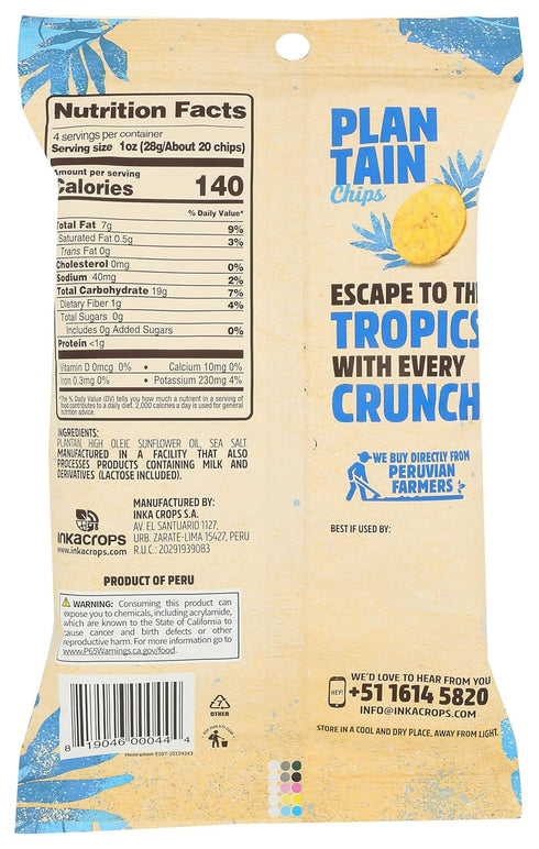 4 Inka Plantain Chips, Sea Salt, Ounce