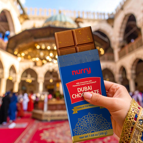 NURRY 7.68 oz 100% Dubai Chocolate - Pistachio Cream-Filled Viral Milk Chocolate Bar - Original Taste with Creamy