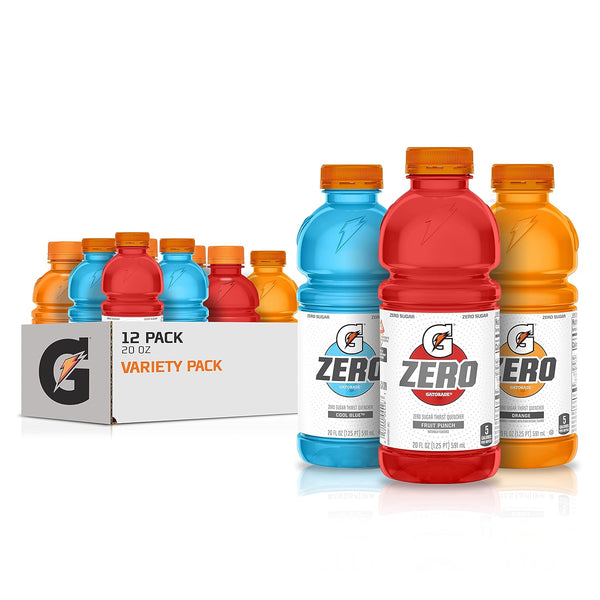 Gatorade G Zero Thirst Quencher, 3 Flavor Variety Pack, 20oz Bottles (12