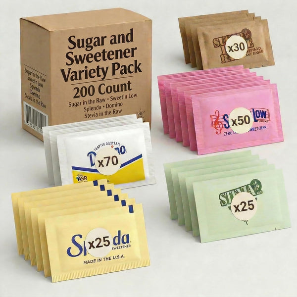 Generic Sugar & Sweetener Variety Pack (200 Packets) Stevia, Sucralose, Saccharin, Pure Cane