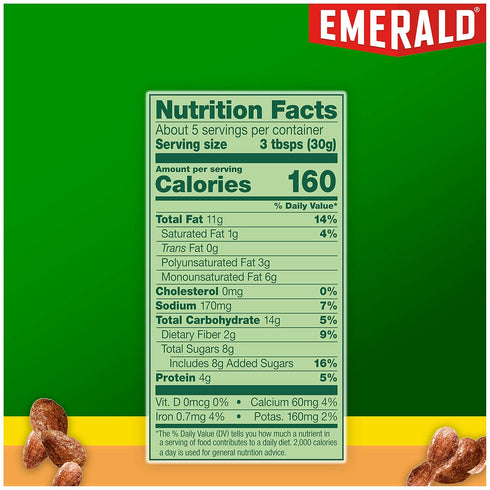 (1-Pack), 5.5oz Emerald Nuts Honey Glazed Almonds Resealable Bag, Kosher Dairy Certified, Non-GMO, Contains No