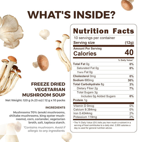100% 10 120g (4.23oz) eHerbal Instant Mushroom Soup Cubes Freeze-Dried | Real Mushrooms (Enoki, Shiitake, King Oyster)