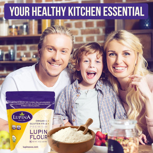 Pack 2 16 oz- Lupina Organic Gluten-Free Lupin Flour High-Protein, High-Fiber, Low-Carb Plant-Based Flour Non-GMO Vegan