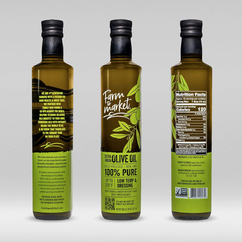 100% (Pack 3) Farm To Market NGMO Cold Pressed Pure Extra Virgin Olive Oil, Healthy, Chemical Free Oil Loaded