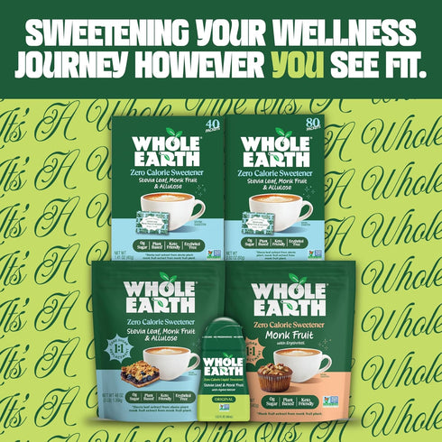 12 WHOLE EARTH Monk Fruit Sweetener with Erythritol, Plant-Based Sugar Alternative, Ounce Pouch