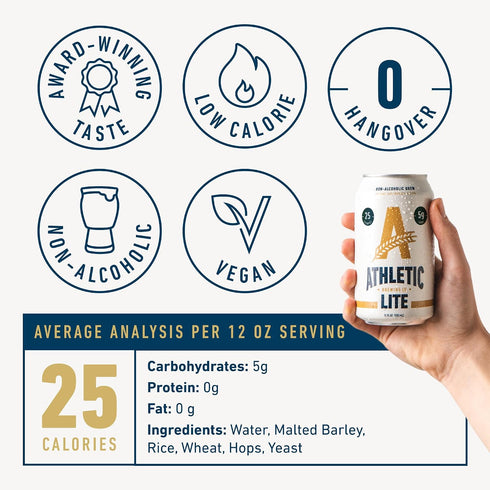 12 Pack, 12 Oz Athletic Brewing Company Craft Non Alcoholic Beer, Low Carb Light Brew With Rice & Malt Body, Pair
