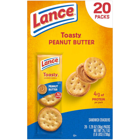 20 Packs, 6 Lance Sandwich Crackers, Toasty Peanut Butter, Individually Wrapped Sandwiches Each