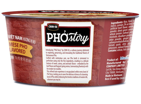 2.3 oz, Chin-Su Pho Story Vietnamese Beef Flavored Instant Noodle Bowl, Ready to Cook