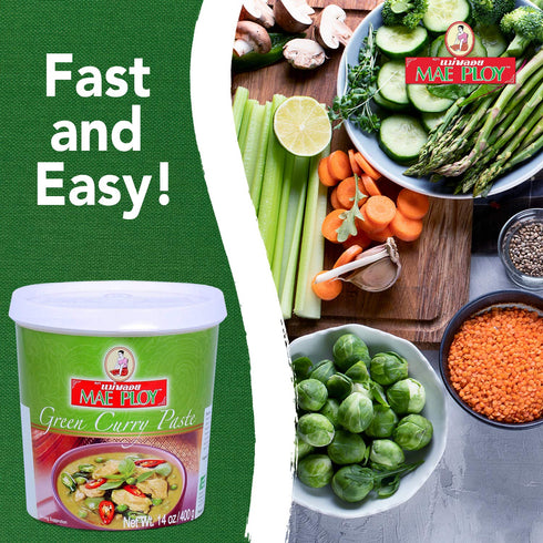 Mae Ploy Green Curry Paste, Authentic Thai Green Curry Paste, 14oz Tub