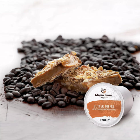 24 Count (Pack 1) Gloria Jean's Coffees Butter Toffee, Single-Serve Keurig K-Cup Pods, Flavored Medium Roast Coffee