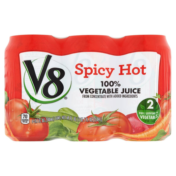 V8 Spicy Hot 100% Vegetable Juice 11.5oz (Pack of 18)